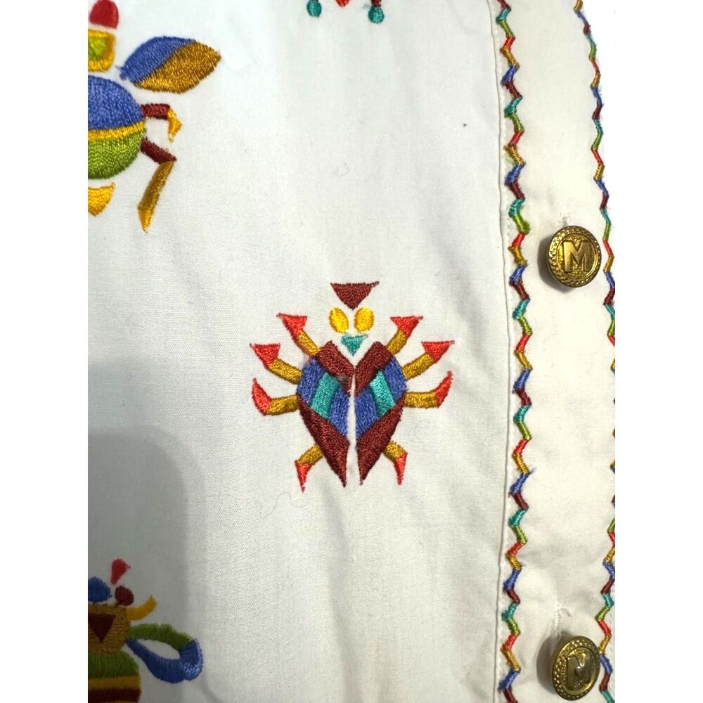 Bob Mackie Wearable Art Blouse w/ Insect Motif Embroidery on Cuffs, Yoke, Front - Picture 9 of 12